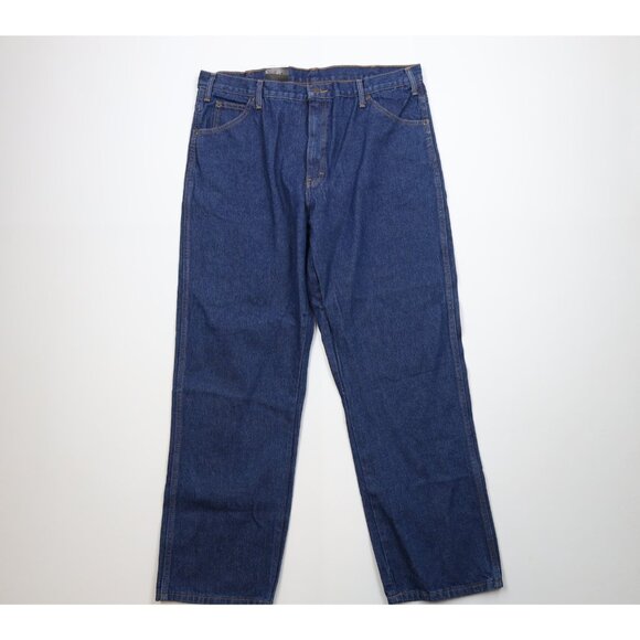 Deadstock Vintage Y2K Dickies Mens 38x32 Spell Out Wide Leg Denim Jeans Blue - Picture 1 of 11